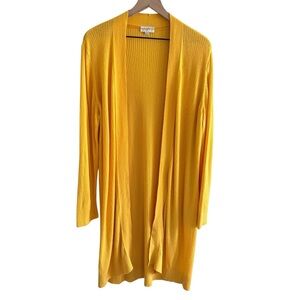 Loft Long Knit Duster Cardigan XXL Yellow Ribbed Casual Boho Stretch Layering